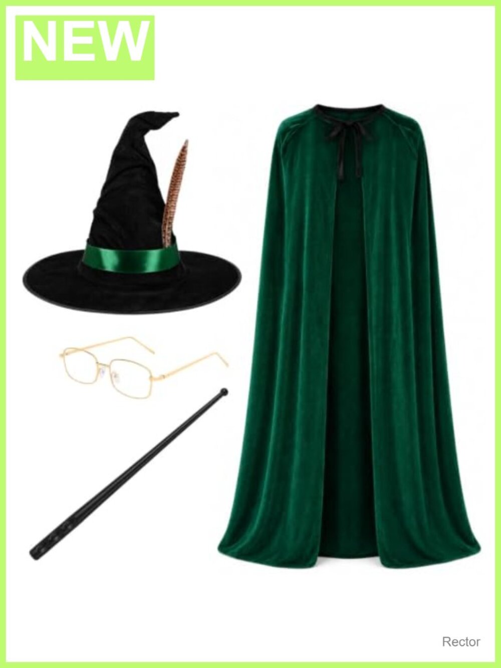 Witch Costume Accessory Set Velvet Cape Hat Glasses Wand Halloween